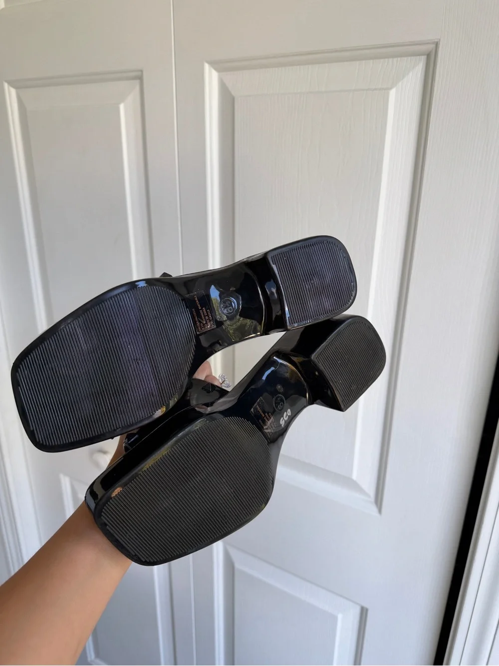 Madden Girl Black Patent Studded Slide Heels 8.5